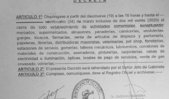COVID-19: EL INTENDENTE DECRET EL CIERRE DE TODOS LOS COMERCIOS EXCEPTO LOS DE SERVICIOS ESENCIALES