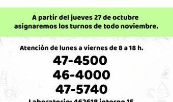 A partir del jueves 27 se abrirn nuevos turnos para todas las especialidades del Hospital