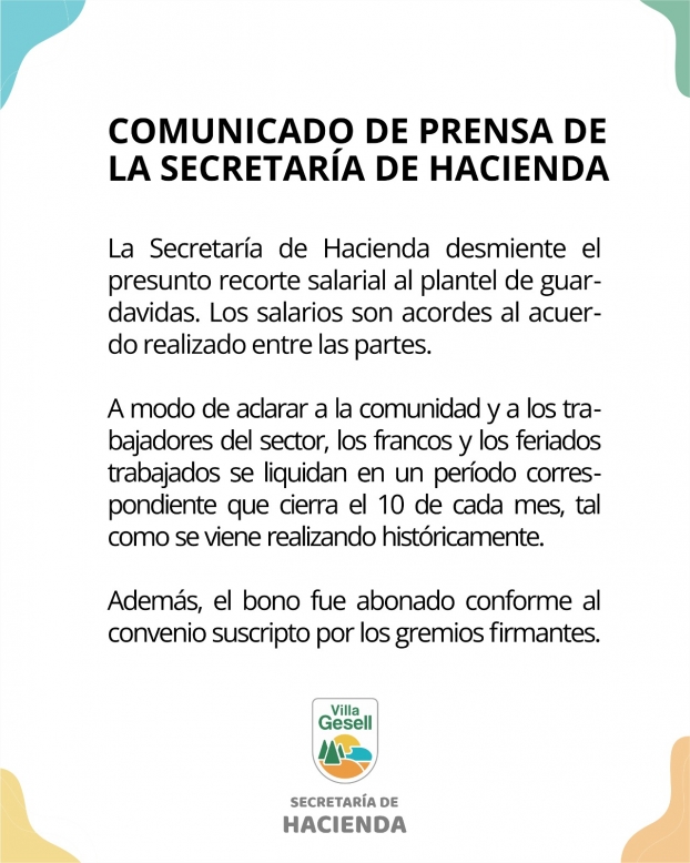 COMUNICADO DE PRENSA DE LA SECRETARÍA DE HACIENDA :: Gesell.gov.ar