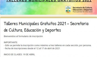 SE ABRE LA INSCRIPCIN A LOS TALLERES CULTURALES DE MANERA VIRTUAL